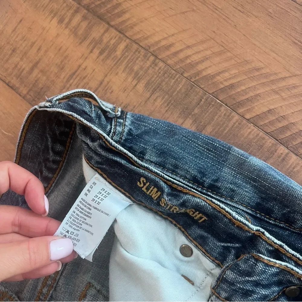 American Eagle Made To Last Slim Straight Jeans Mens Size 29x32 Denim Distressed